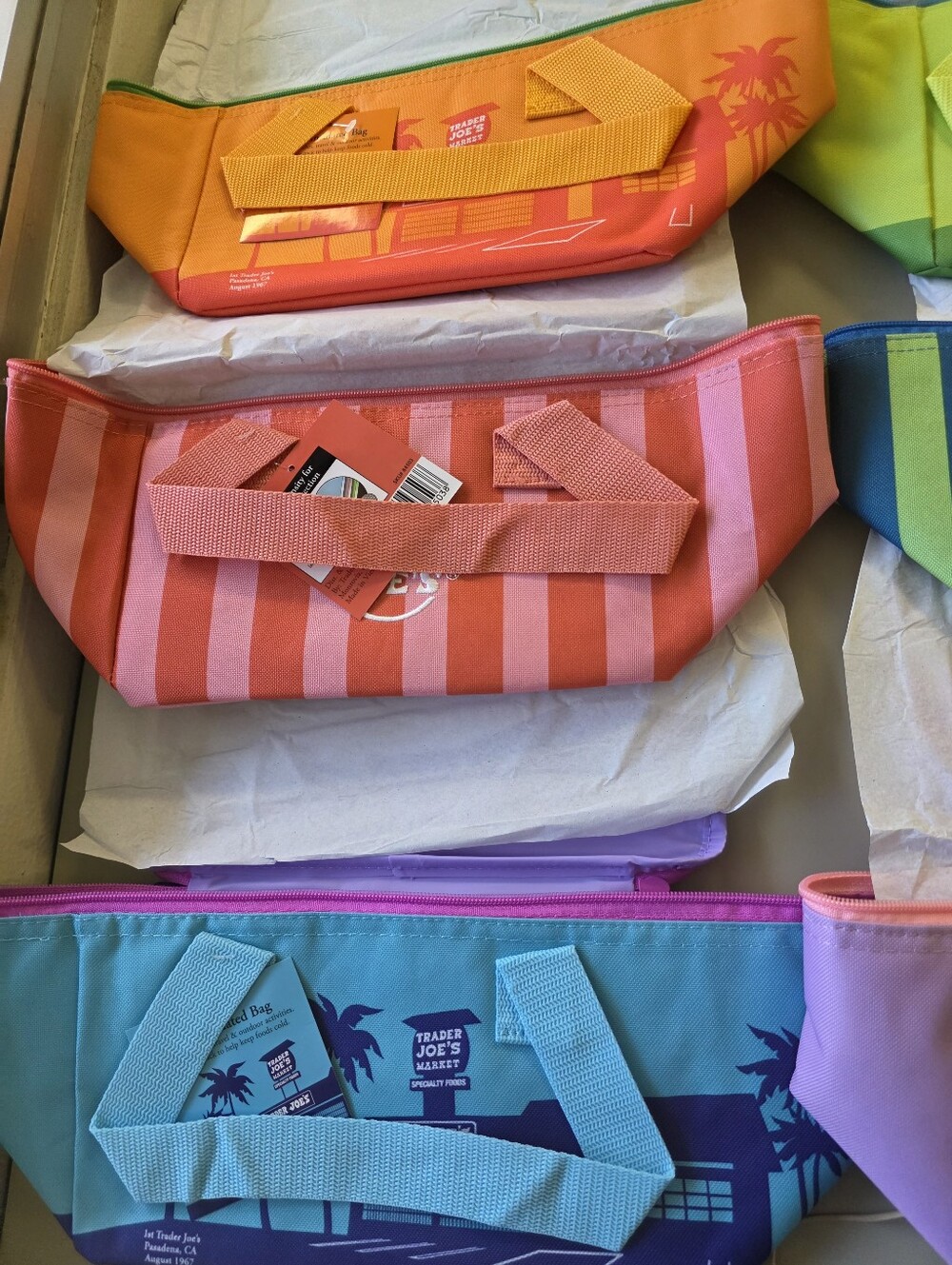 Trader Joe's Neon Stripe Mini Tote Bag - Pink/Coral - Picture 6 of 7